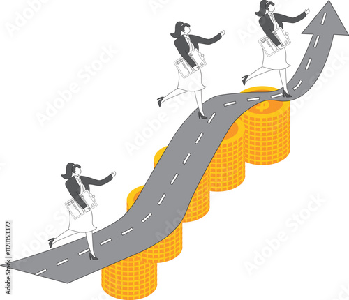 Failures on the road to success, mistakes and risks, setbacks in the course of business or career development, and a group of businesswomen who bravely move forward in spite of the dangers on the road