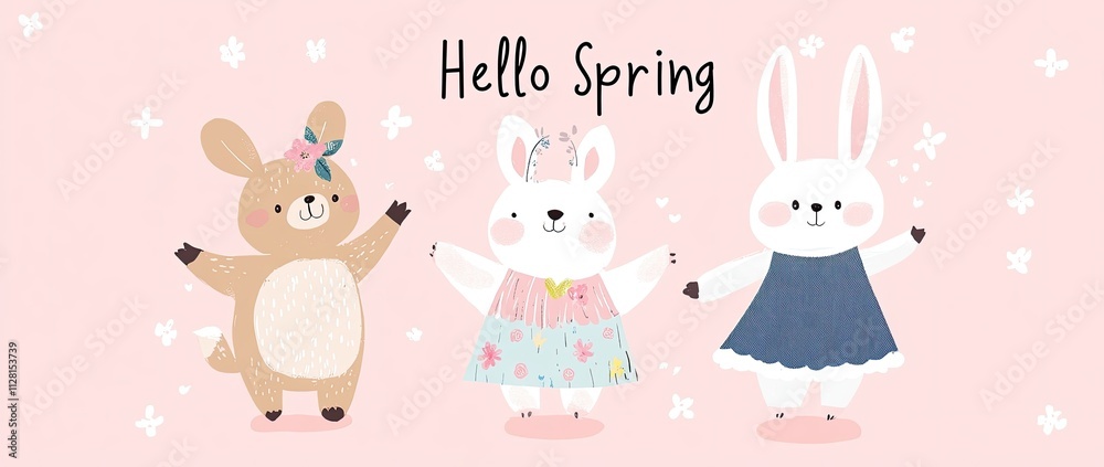Cute cartoon bear, rabbit, and deer with the text Cute cartoon bear, rabbit, and deer with the text