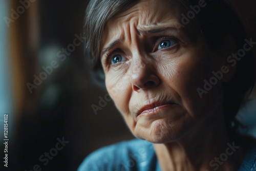 Sad lonely pensive old senior woman. clause up