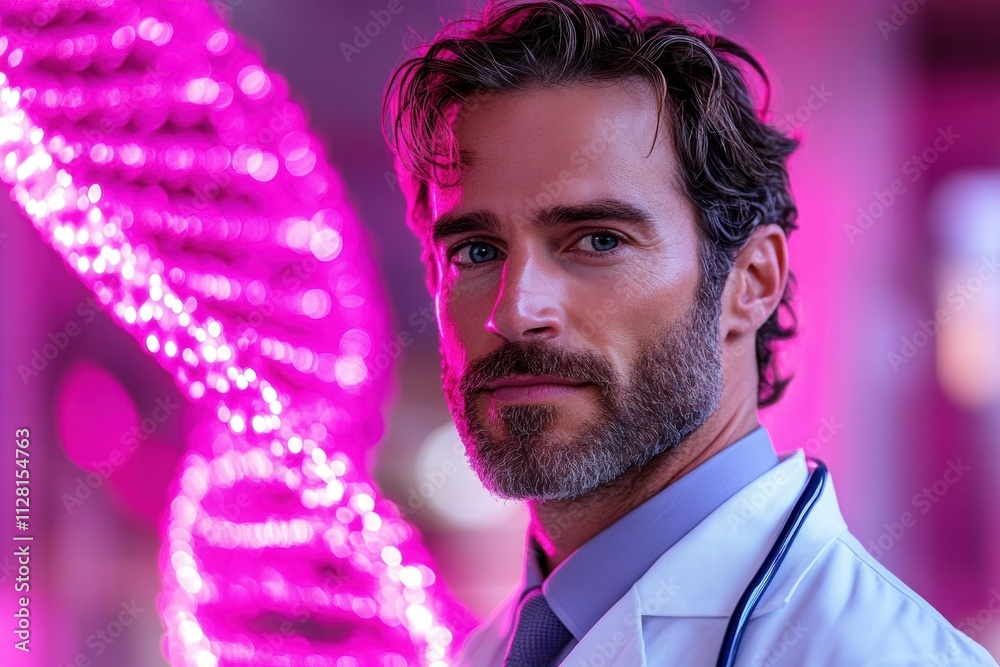 Confident Male Doctor in Neon Pink Light Confident Male Doctor in Neon Pink Light