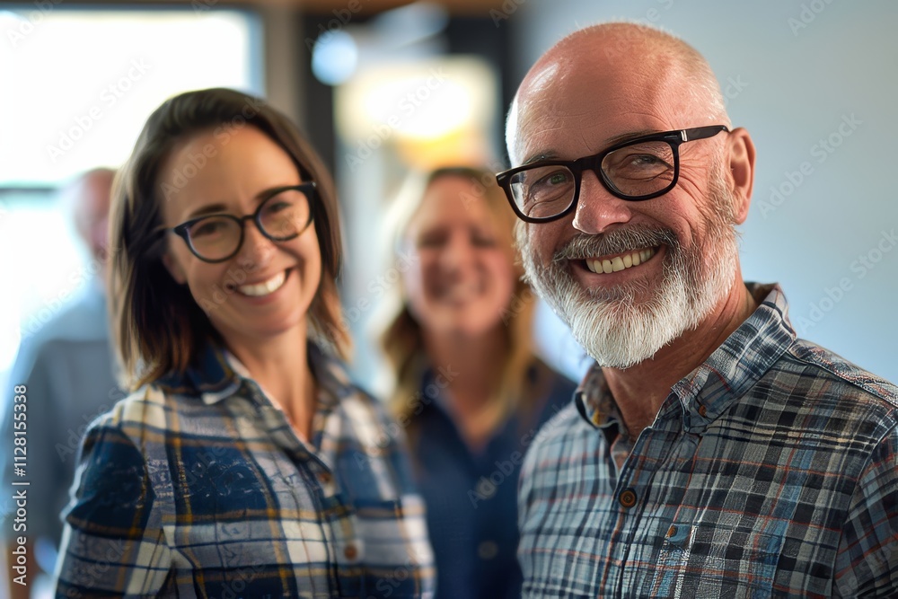 Portrait of a smiling senior businessman with colleagues in background at office Portrait of a smiling senior businessman with colleagues in background at office