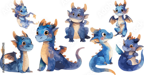 cute dragon watercolor clipart