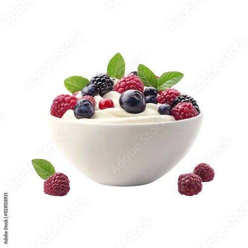 Bowl of Yogurt with Berries on Transparent Background