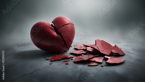 Shattered Heart on Moody Gloomy Background - Symbol of Emotional Pain