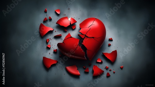 Broken Heart on Gloomy Background - Emotional Despair and Sorrow