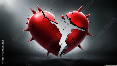 Broken and Cracked Heart Against Dark Gloomy Background