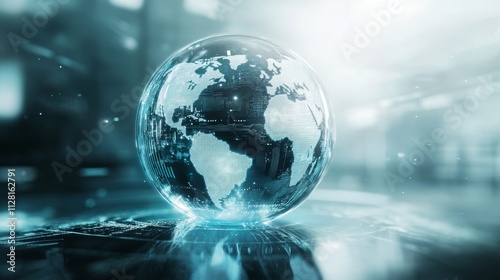 luxury bright clean globe with blockchain with pearl white background