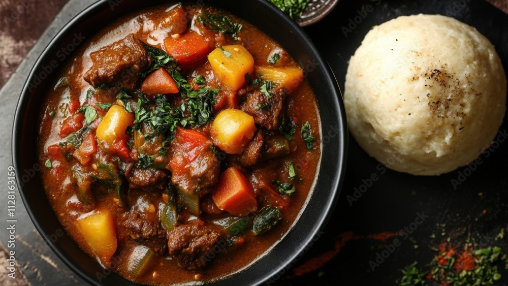Hearty Beef Stew with Vegetables and Mashed Potatoes