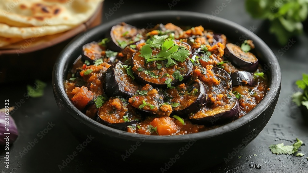 Indian Baingan Bharta with Naan Bread Indian Baingan Bharta with Naan Bread