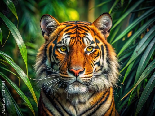 Stunning AI tiger portrait: a fusion of digital painting, wildlife photography, and generative art mastery. photo