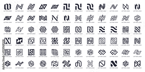 set of collection letter N logo abstract icon graphic concept, set bundle of creative icon vector template