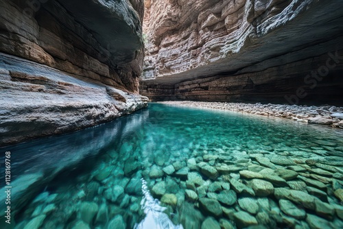 Fototapet Clear water flowing through rocks, conveying serenity and relaxation