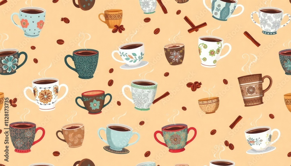 set of cups or seamless background with coffee cups or icon set glass coffee. set of cups or seamless background with coffee cups or icon set glass coffee.