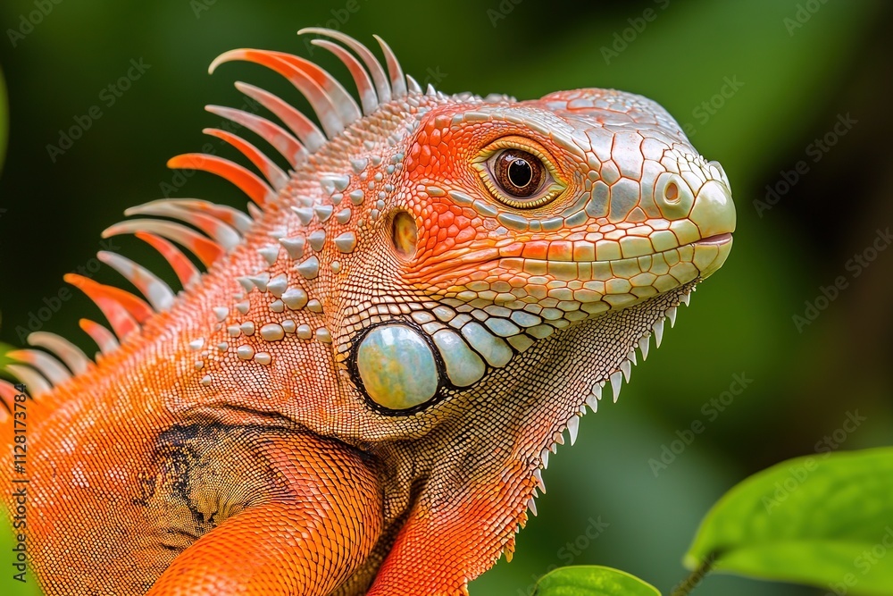 Vibrant Orange Iguana Reptile Close Up Portrait