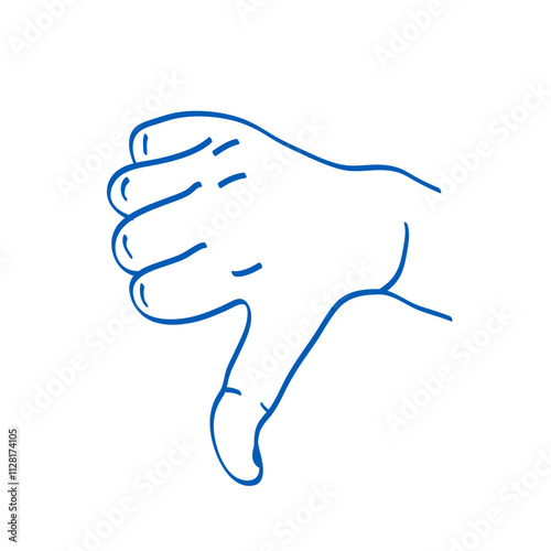 Dislike sign. Hand gesture vector sketch illustration. Thumb down