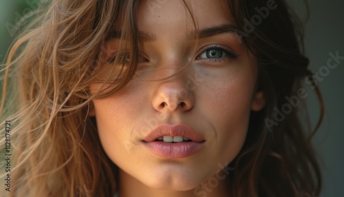 Beautiful girl's emotional face on a plain background. An amazing depiction of innocence and elegance.