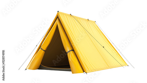 Wallpaper Mural Bright Yellow Camping Tent Set Against a Simple White Background, Perfect for Outdoor Adventures, Nature Trips, or Camping Equipment Promotions and Advertisements Torontodigital.ca