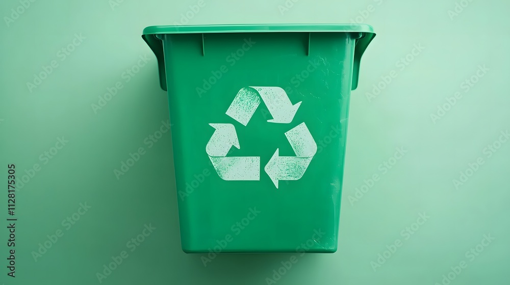Green Recycling Bin with Symbol on Light Green Background Green Recycling Bin with Symbol on Light Green Background