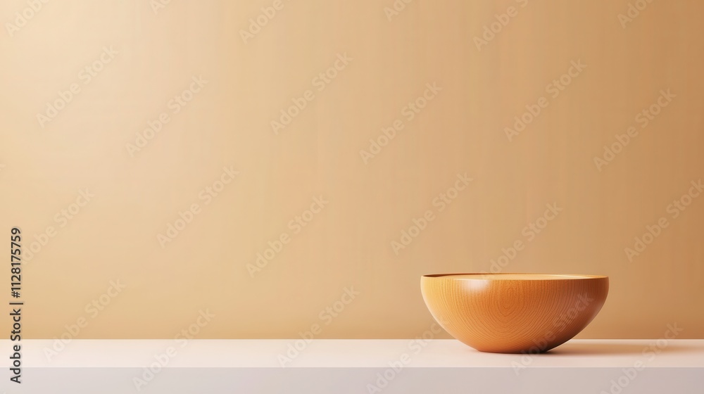 Minimalist Orange Ceramic Bowl on Neutral Background Minimalist Orange Ceramic Bowl on Neutral Background