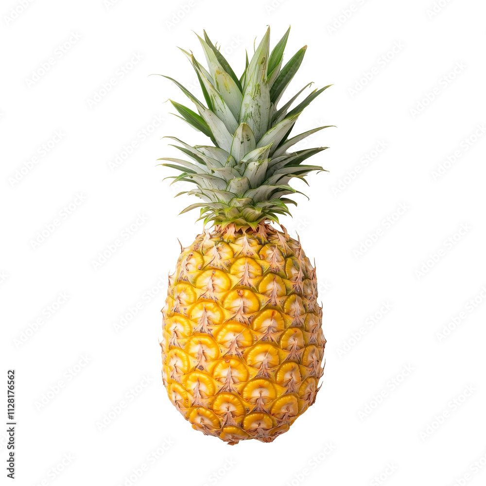 A Perfectly Ripe Pineapple with Spiky Leaves Against a Solid Black Background A Perfectly Ripe Pineapple with Spiky Leaves Against a Solid Black Background