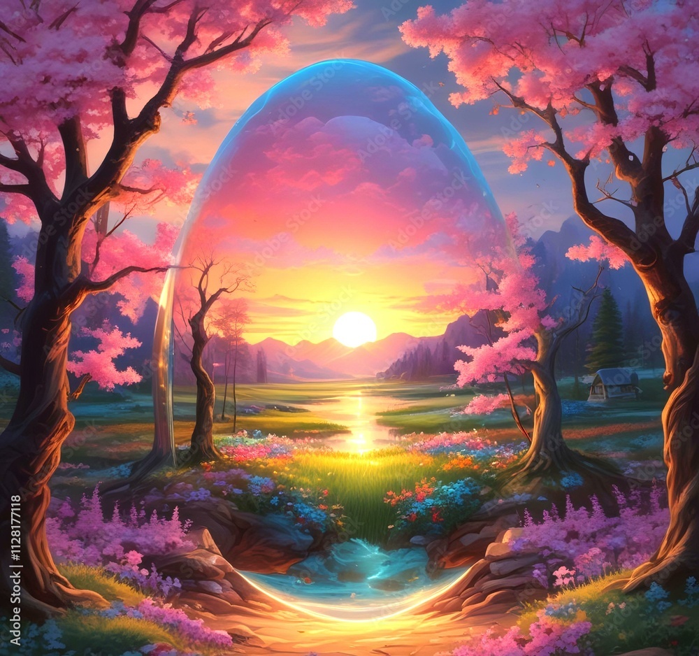 Obraz premium Illustration of fantasy egg with inside world.