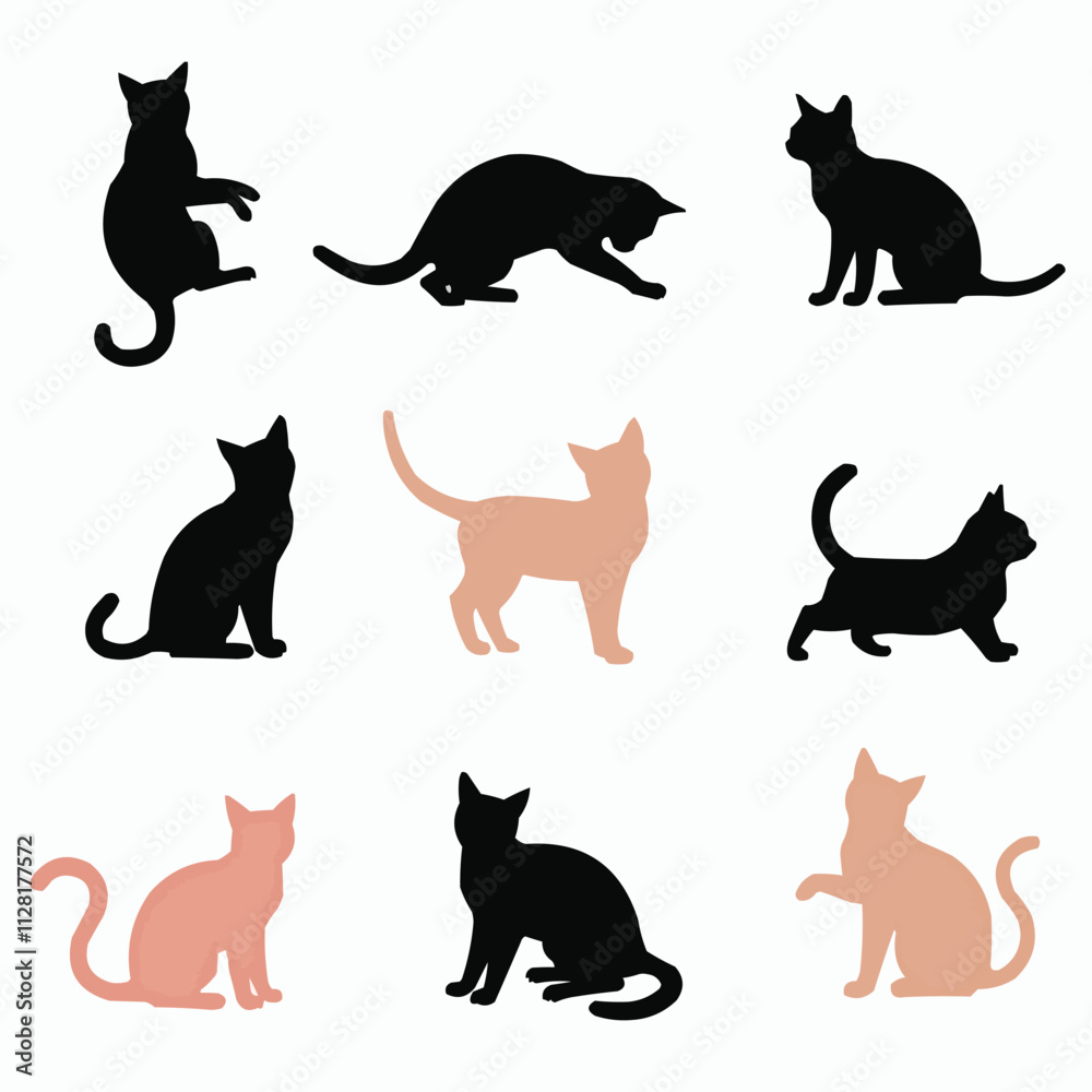 set of cats silhouettes
