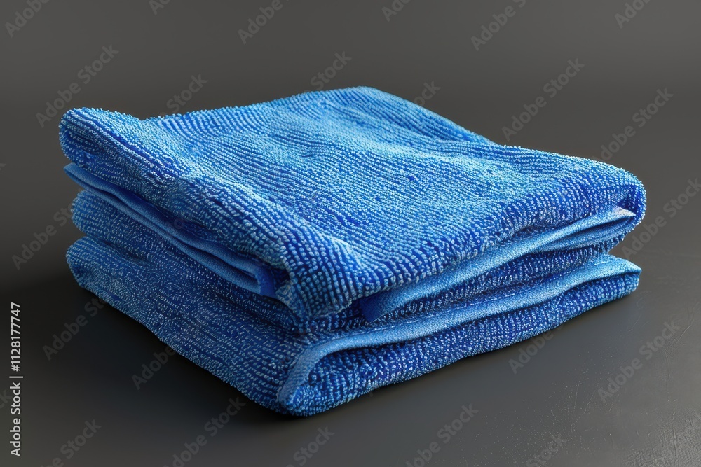 A stack of neatly folded blue microfiber cloths on a dark surface A stack of neatly folded blue microfiber cloths on a dark surface