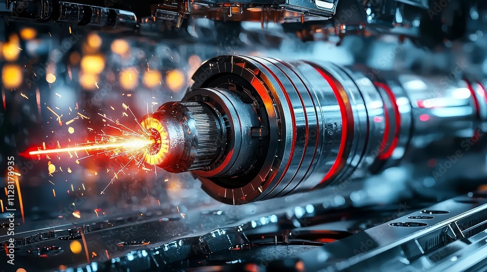 A close-up view of a high-tech laser cutting machine, highlighting sparks and precision engineering in action. A close-up view of a high-tech laser cutting machine, highlighting sparks and precision engineering in action.