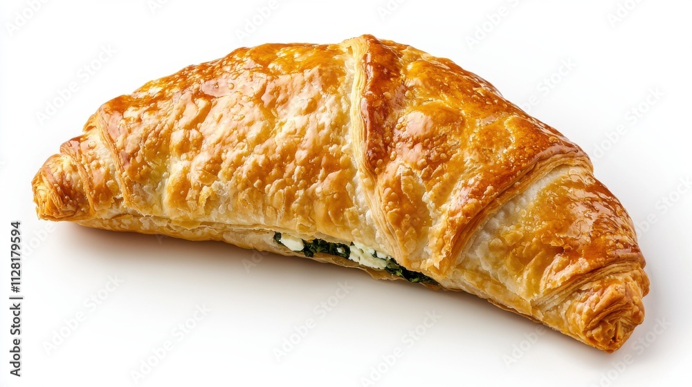 Freshly Baked Golden Croissant on White Background with Close up Details and Texture Freshly Baked Golden Croissant on White Background with Close up Details and Texture