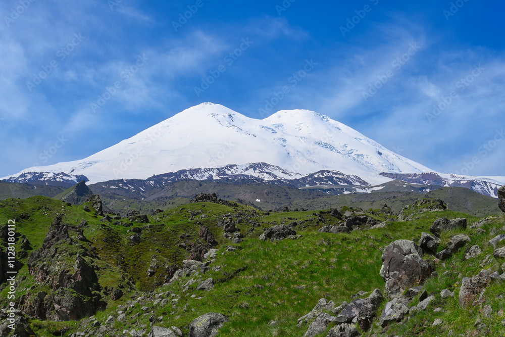 Double-headed snow-white mountain peak of Elbrus Double-headed snow-white mountain peak of Elbrus