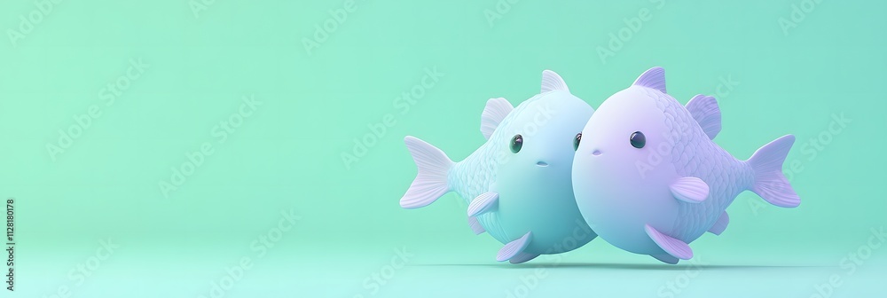 cartoon Pisces with two identical fish circling the character, symbolizing balance cartoon Pisces with two identical fish circling the character, symbolizing balance
