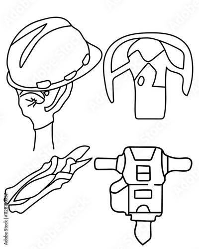 Safety Gear and Jackhammer vector tools are essential digital resources for architects, engineers, and designers tools typically use vector graphics to create precise,scalable illustrations.