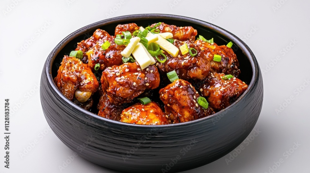 Delectable Korean Spicy Chicken Drumsticks Served in Bowl with Garnishes Delectable Korean Spicy Chicken Drumsticks Served in Bowl with Garnishes