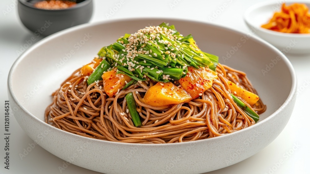Appetizing Spaghetti Dish with Fresh Greens and Vibrant Tomato Sauce Appetizing Spaghetti Dish with Fresh Greens and Vibrant Tomato Sauce