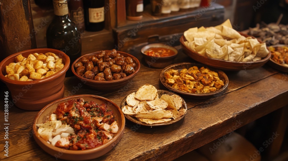 Assorted Medieval Style Food Dishes On Wooden Table Assorted Medieval Style Food Dishes On Wooden Table