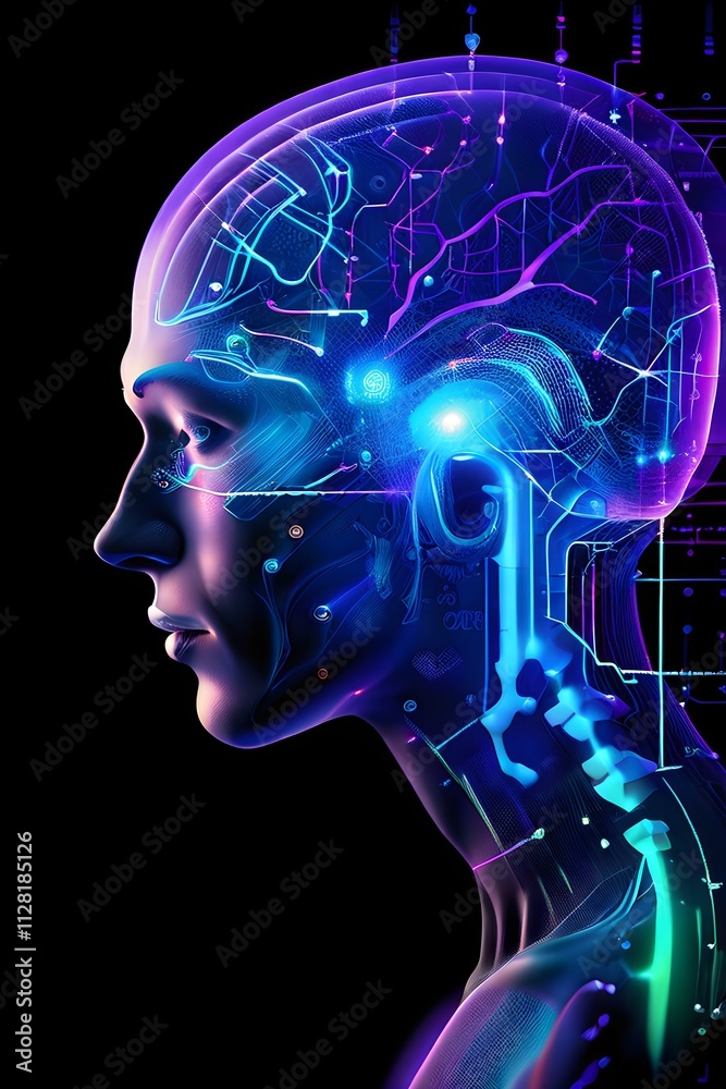 Fototapeta premium abstract brain split into two halves, one side athletic motion, the other side neural network