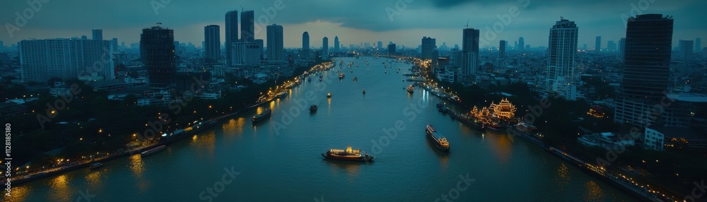 Fototapeta premium Night View of Chao Phraya River, Bangkok