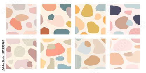  Collection of abstract organic shapes patterns. Modern texture of pastel colorful wallpaper. Vector illustration