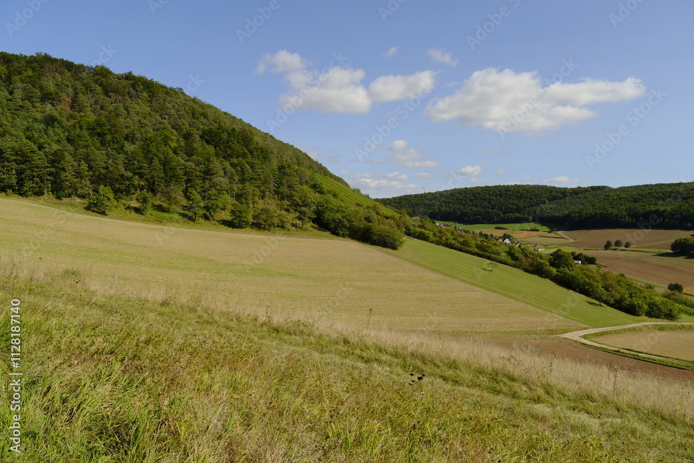 Naklejka premium Naturschutzgebiet Haarberg zwischen den Weinorten Euerdorf und Wirmsthal , Landkreis Bad Kissingen, Franken, Unterfranken, Bayern, Deutschland