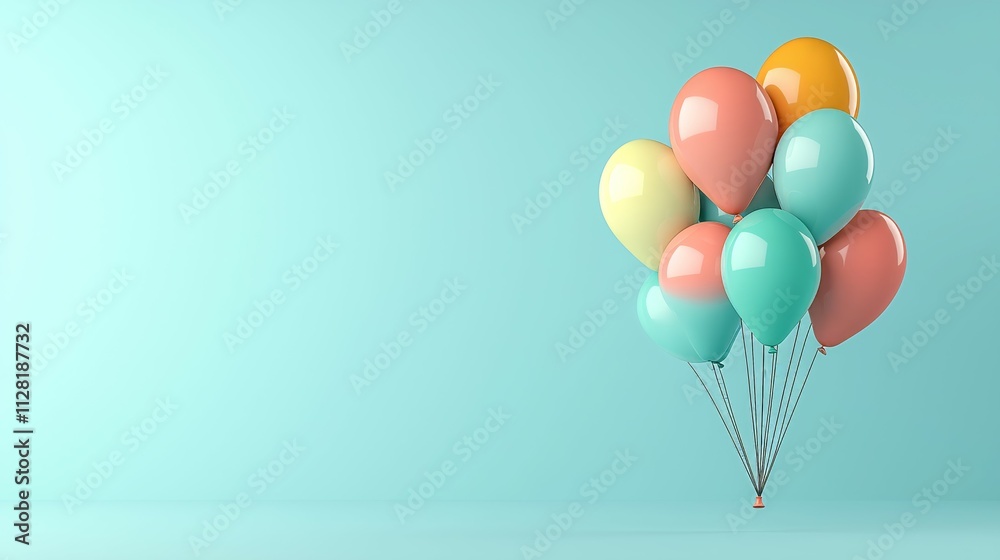 Colorful Balloons on Aqua Background with Copy Space for Celebration or Greetings Colorful Balloons on Aqua Background with Copy Space for Celebration or Greetings