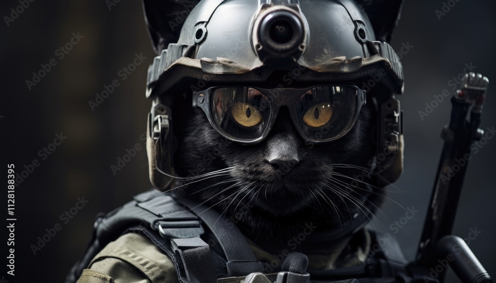 Special forces military cat unit with full tactical equipment