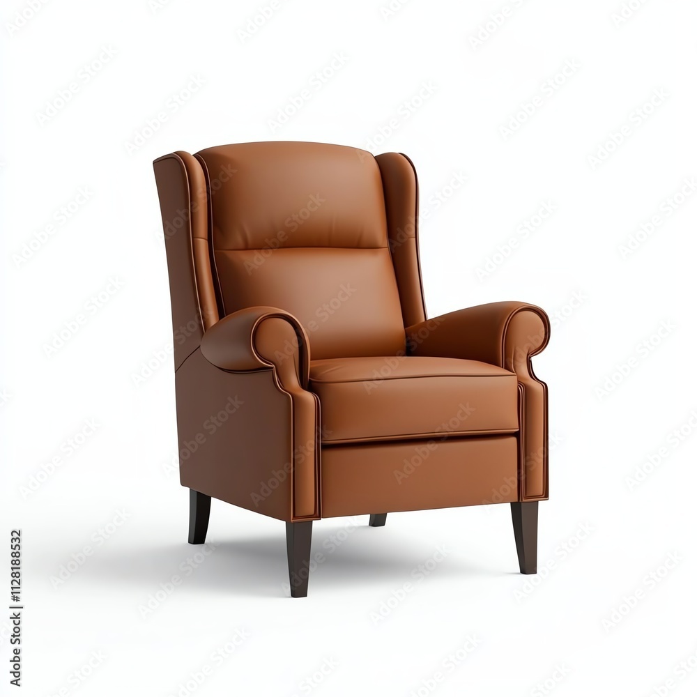 A stylish brown leather armchair with a wingback design, featuring elegant lines and a comfortable, inviting appearance. A stylish brown leather armchair with a wingback design, featuring elegant lines and a comfortable, inviting appearance.