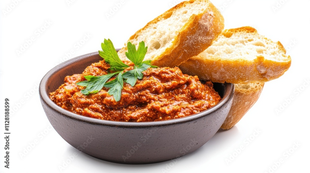 Homemade Italian Tomato Pasta Sauce Served with Crusty Bread in a Rustic Bowl Homemade Italian Tomato Pasta Sauce Served with Crusty Bread in a Rustic Bowl
