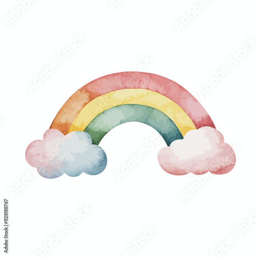 Watercolor Rainbow with Clouds