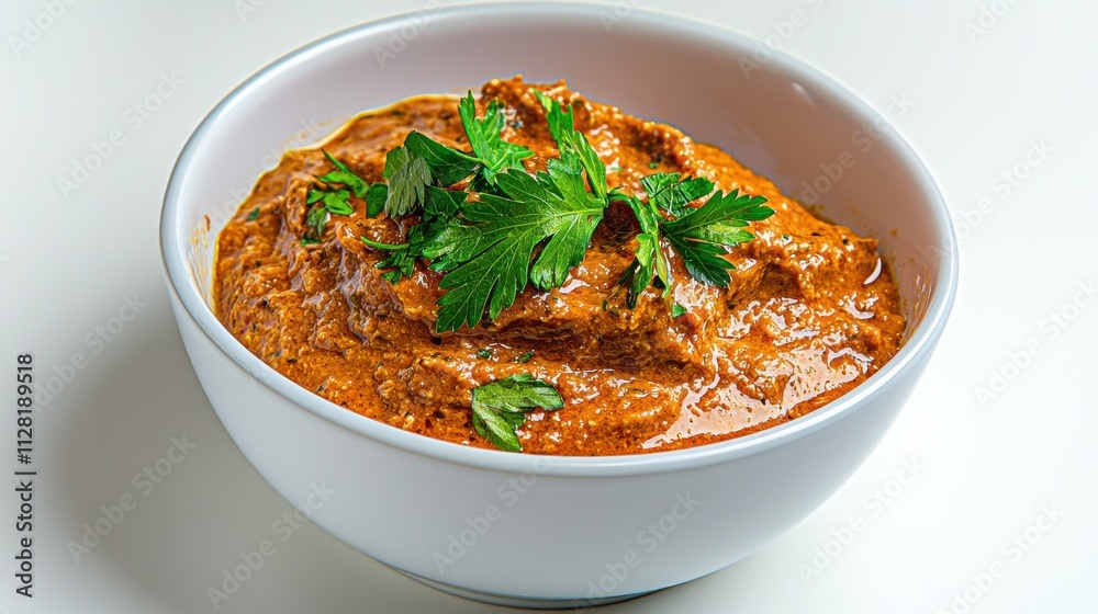 Vibrant Indian Curry Dish Served in Ceramic Bowl on Wooden Table Background Vibrant Indian Curry Dish Served in Ceramic Bowl on Wooden Table Background