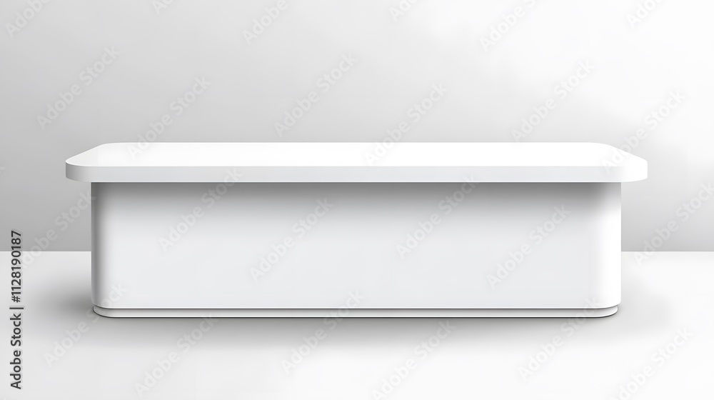A blank white portable exhibition counter, shown as a realistic vector mockup, suitable for trade show promotional table display stands and design templates A blank white portable exhibition counter, shown as a realistic vector mockup, suitable for trade show promotional table display stands and design templates