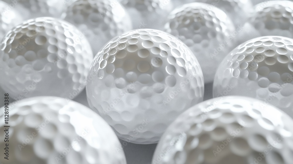 A cluster of unique golf balls shines against a white background, showcasing texture and detail. A cluster of unique golf balls shines against a white background, showcasing texture and detail.