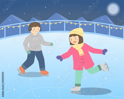 Illustration of people skating at a ice rink