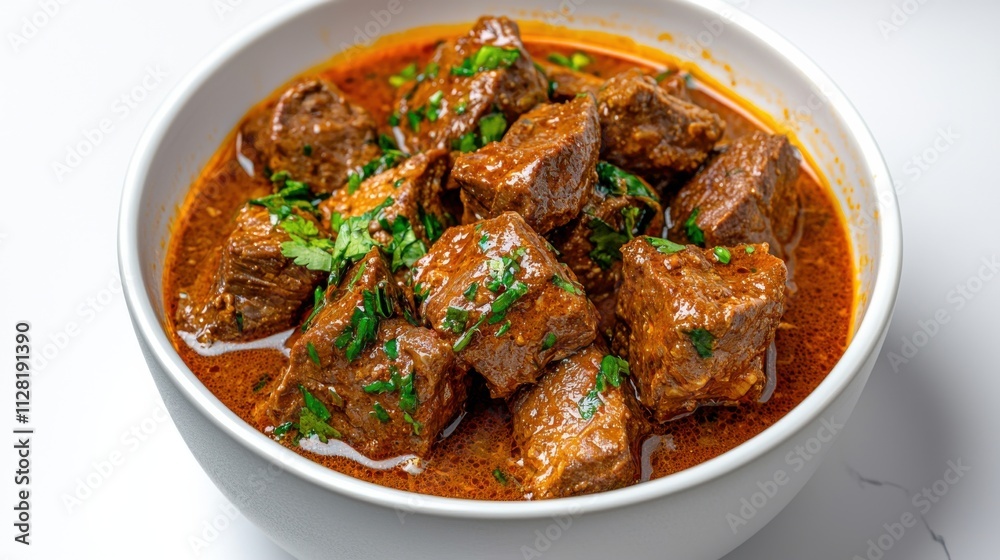 Flavorful Indian Style Beef Curry Stew in Bowl with Fresh Herbs and Spices Flavorful Indian Style Beef Curry Stew in Bowl with Fresh Herbs and Spices