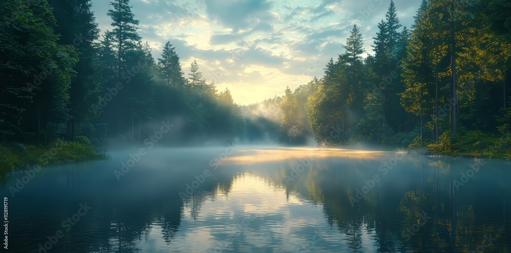 Misty Morning River in the Forest Misty Morning River in the Forest